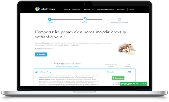 Interface du comparateur de primes en ligne d'InfoPrimes