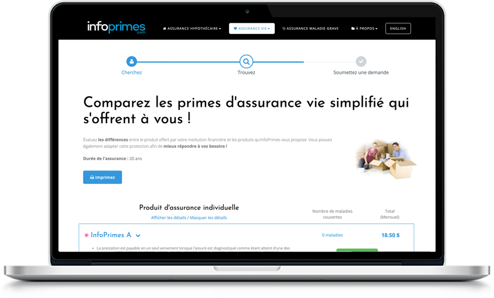 Interface du comparateur de primes en ligne d'InfoPrimes